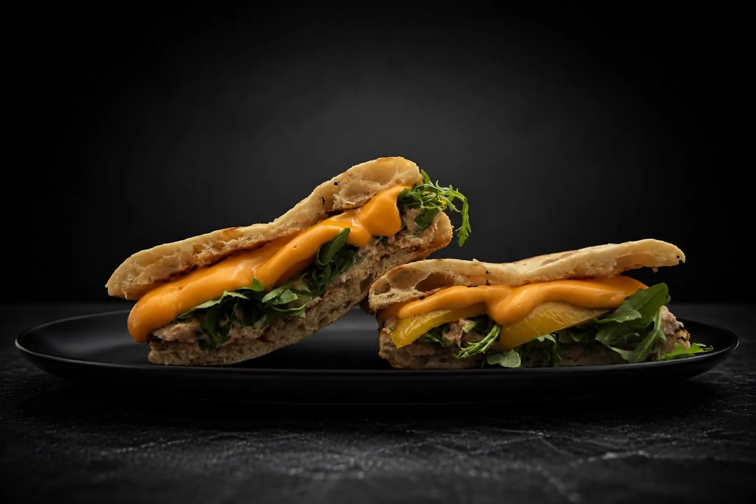 Dos bocadillos de autor en tabla negra